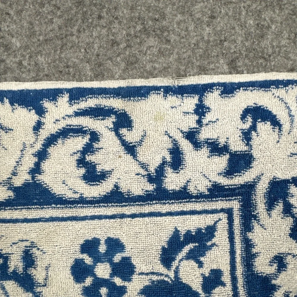 Vintage 70's Sears Drylon Blue White Sculpted Fringe Hand Towel MCM 25
